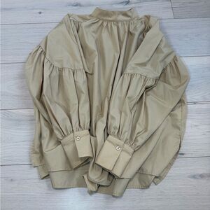 Beige Puff Balloon Sleeve Oversized Blouse